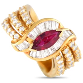 18K GOLD RUBY SWIRL SPLIT RING SZ 6