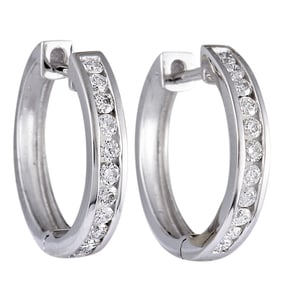 14K WHITE GOLD DIAMOND SMALL HOOP EARRINGS