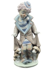LLADRO CLOWN WITH PUPPIES PORCELAIN FIGURINE 10"