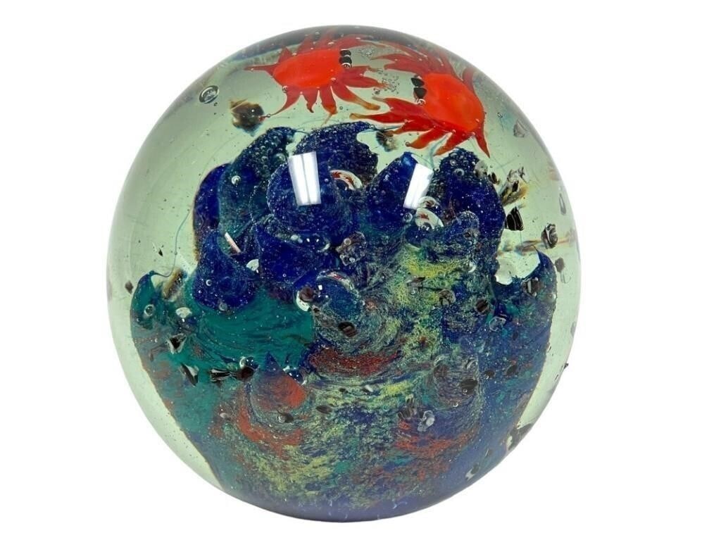 MURANO ART GLASS CRAB SPHERE SCULPTURE 7": LARGE MURANO CRISTALLERIA D'ARTE ART GLASS CRAB SPHERE SCULPTURE -7" DIAMETER APPROX -VERY GOOD PRE OWNED CONDITION -DP52424 #19