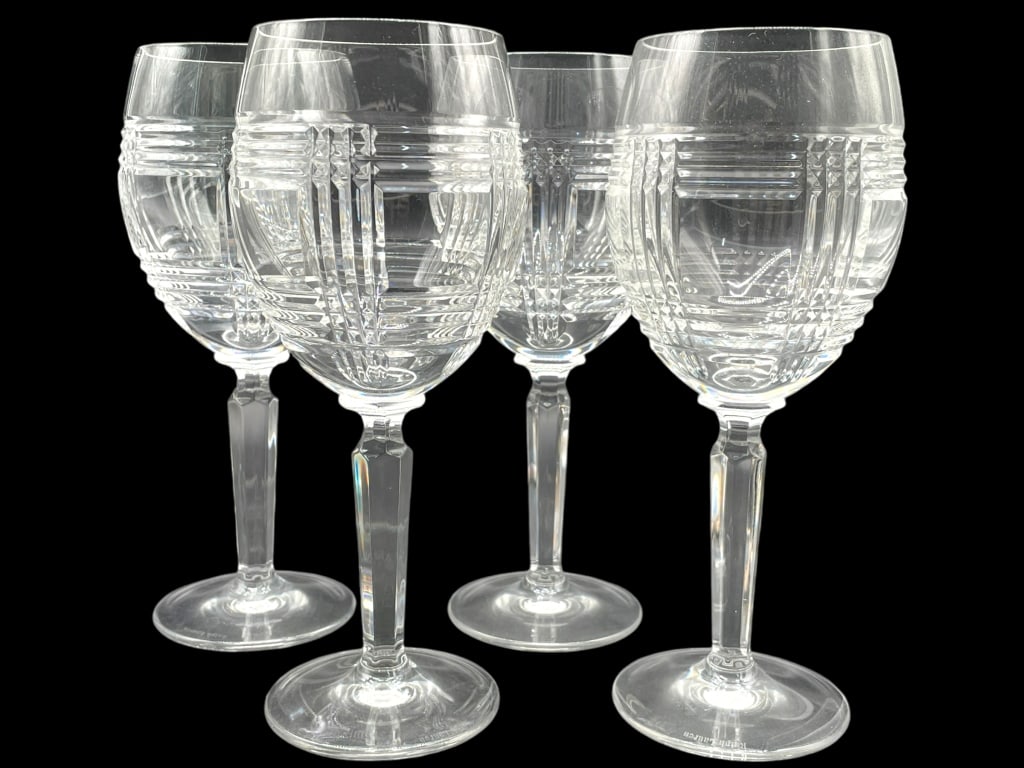 RALPH LAUREN GLEN PLAID CRYSTAL GOBLETS SET OF 4: RALPH LAUREN GLEN PLAID CRYSTAL GOBLETS SET OF 4 -VERY GOOD CONDITION -SET OF FOUR CRYSTAL GOBLETS -RALPH LAUREN STAMP -APPROX 8.5" TALL -JA 121324 #22 ***Please note that due to limited storage space