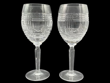 RALPH LAUREN GLEN PLAID CRYSTAL GOBLETS SET OF 2