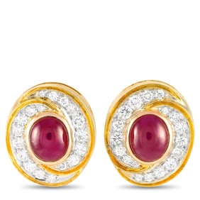 18K GOLD DIAMOND RUBY CLIP-ON EARRINGS