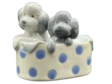 LLADRO 1988 NAO PORCELAIN POODLES IN BASKET 3"
