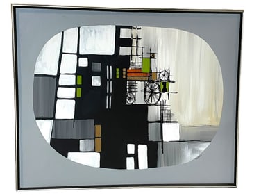 LEW RUSSELL MID MOD ASTRACT OIL PAINTING 50"