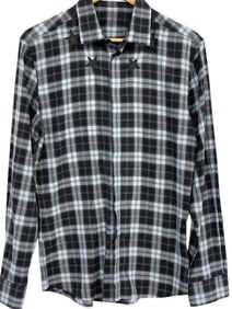 GIVENCHY STAR PRINT GREY PLAID SHIRT   SZ 40