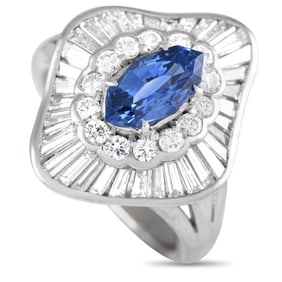 PLATINUM DIAMOND SAPPHIRE BALLERINA RING SZ 6.5