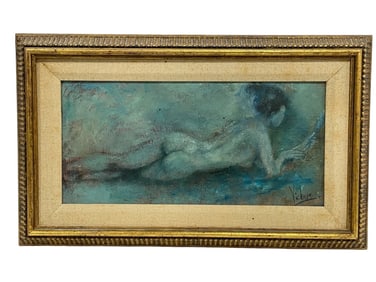 MARY VICKERS FEMALE FIGURE BLUE OIL ON CANVAS 18"