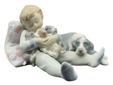 LLADRO SWEET DREAMS SLEEPING BOY W/ PUPPIES