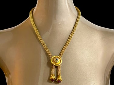 18K  GOLD, DIAMOND, SAPPHIRE & RUBY NECKLACE 87.3G