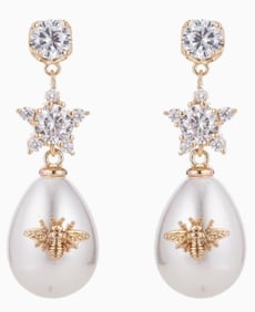 NEW!! EYECANDY ABEJA GOLD & PEARL BEE EARRINGS
