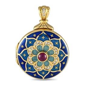 FABERGE 18K GOLD DIAMOND AND RUBY ENAMELED LOCKET