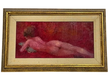 MARY VICKERS FEMALE FIGURE RED OIL ON CANVAS 18"