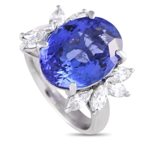 PLATINUM 0.93CT DIAMOND AND TANZANITE RING SZ6.25