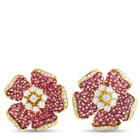 ASPREY 18K GOLD DIAMOND AND RUBY CLIP-ON EARRINGS