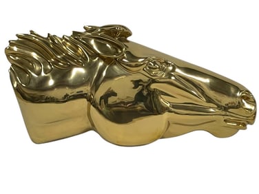LARGE POLISHED BRASS EQUESTRIAN HORSE HEAD 26"