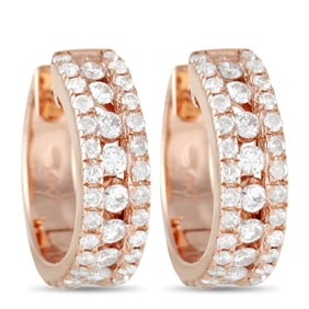 14K ROSE GOLD 1.0CT DIAMOND HOOP EARRINGS