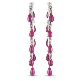 14K YELLOW GOLD AND SILVER RUBY DANGLE EARRINGS