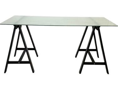 TRESTLE COMPUTER TABLE W HEXAGON PATTERN GLASS