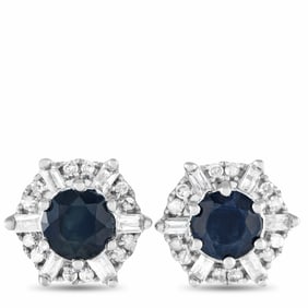 14K WHITE GOLD DIAMOND SAPPHIRE STUD EARRINGS