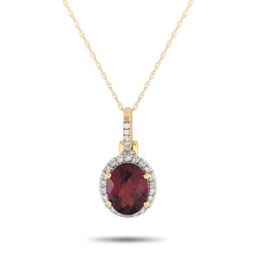 14K YELLOW GOLD DIAMOND GARNET PENDANT NECKLACE