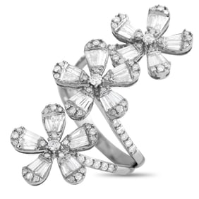 14K WHITE GOLD DIAMOND TRIPLE FLOWER RING SZ 7