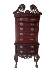 CLASSIC CARVED WOOD TALLBOY WITH NINE DRAWERS 63"