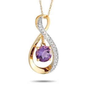 14K GOLD DIAMOND AND AMETHYST PENDANT NECKLACE