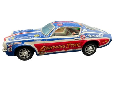 BATTERY OPERATED TIN TOY CHEVY CAMARO RACING 9.5"