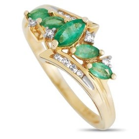 14K YELLOW GOLD DIAMOND AND EMERALD RING SZ7