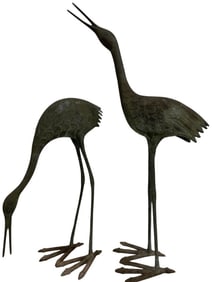 PAIR OF 1970'S OXIDIZED BRASS CRANES 32"
