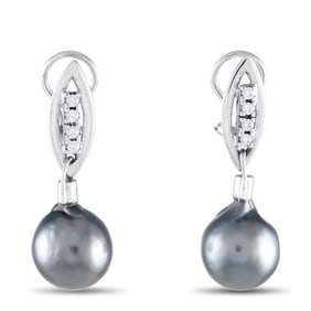 18K GOLD DIAMOND TAHITIAN PEARL DROP EARRINGS