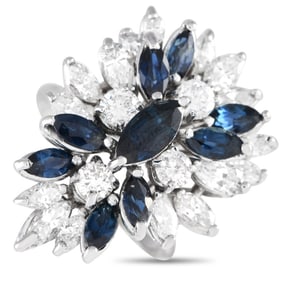 14K GOLD DIAMOND SAPPHIRE COCKTAIL RING SZ6.75