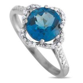 14K WHITE GOLD DIAMOND TOPAZ QUATREFOIL RING SZ 7