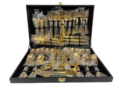 GOLD FLATWARE SET IN BOX
