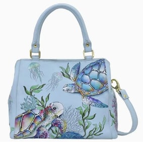 NEW!  ANNUSKA HAND PAINTED LEATHER SATCHEL BAG