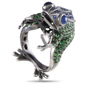 18K GOLD TSAVORITE SAPPHIRE FROG RING SZ 7