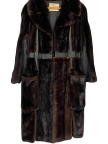 MAHOGANY MINK COAT WITH LEATHER ACCENT &  BELT