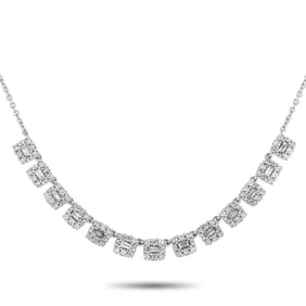 14K WHITE GOLD DIAMOND SQUARE FRINGE NECKLACE