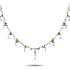 BUCHERER 18K GOLD AQUAMARINE AND PERIDOT NECKLACE