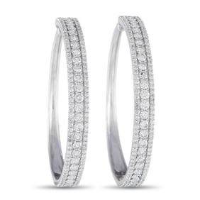 14K WHITE GOLD DIAMOND TAPERED HOOP EARRINGS