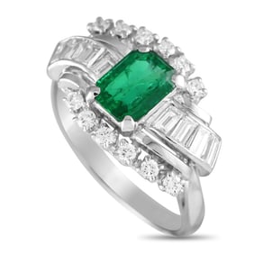 MIKIMOTO PLATINUM DIAMOND AND EMERALD RING SZ5.25