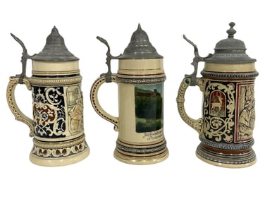 SET OF THREE GERMAN STEINS 9"-9.5"