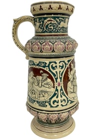 VINTAGE RED AND GREEN STEIN PITCHER 12"
