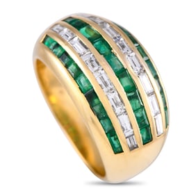 LEVIAN 18K GOLD DIAMOND EMERALD RING SZ 5.75