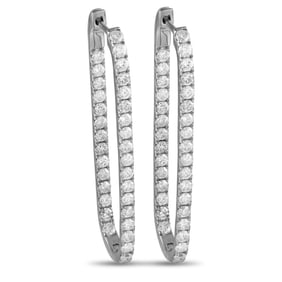 14K WHITE GOLD DIAMOND ROUNDED RECTANGLE EARRINGS