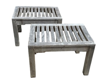 PAIR OF TEAK WOOD OUTDOOR SIDE TABLES 25"