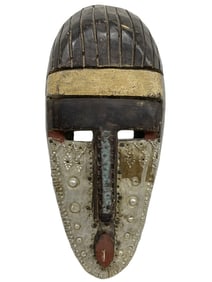 AFRICAN CARVED WOOD AND METAL MASK WALL DECOR