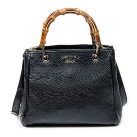 GUCCI SMALL BAMBOO SHOPPER TOTE BLACK CALF LEATHER