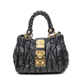 MIU MIU BAULETTO APERTO BAG BLACK CALF LEATHER